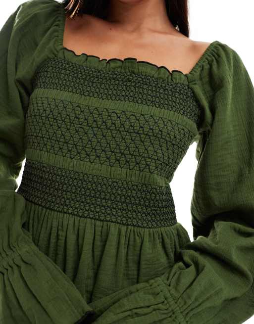 Top verde amplio con escote cuadrado y pespuntes en contraste de ASOS DESIGN, 3 de 4