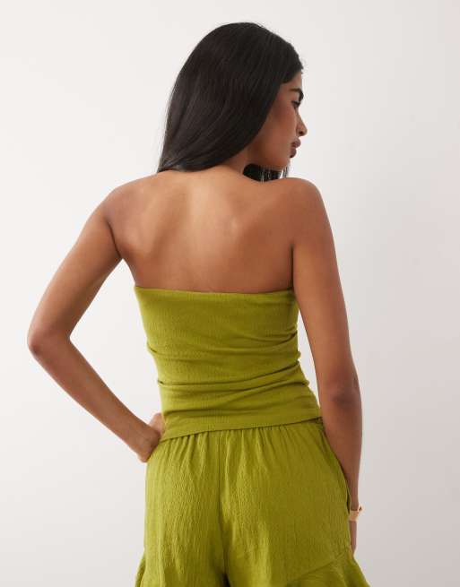 Top verde asimétrico con escote palabra de honor de algodón efecto rugoso Mix & Match de ASOS DESIGN, 4 de 4