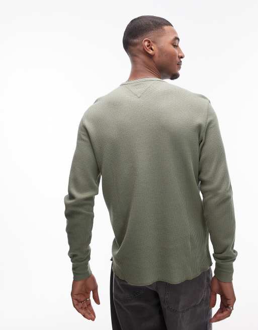 Top verde caqui de manga larga de tejido gofrado de Tommy Jeans, 4 de 4