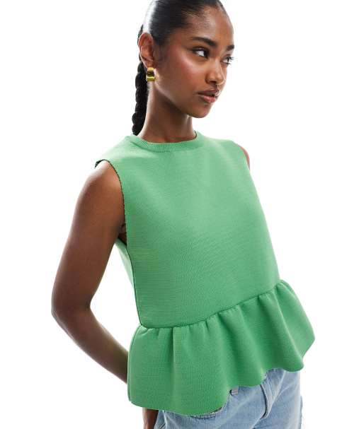 Top verde con bajo estructurado de punto de ASOS DESIGN - view 1