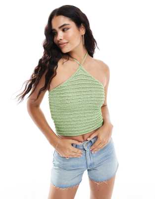 Top verde con cuello halter de croché de Mango - view 1