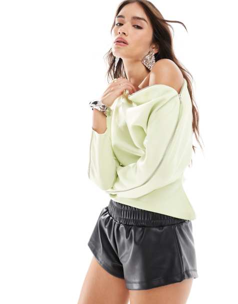 Top verde con escote Bardot con cremallera de ASOS DESIGN - view 1