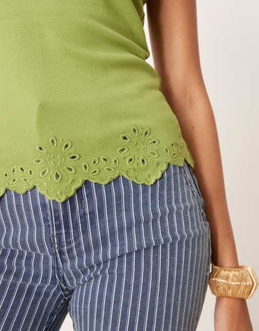 Top verde con escote palabra de honor y bajo bordado calado de ASOS DESIGN, 4 de 4