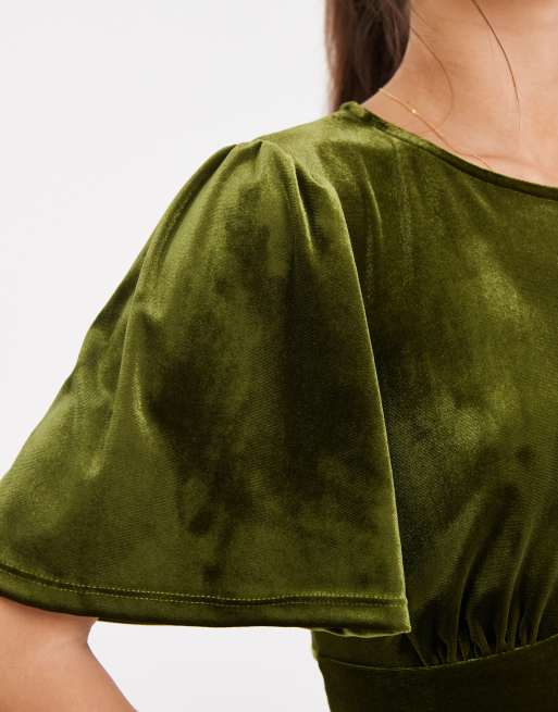 Top verde con mangas abullonadas y lazada en la espalda de terciopelo de ASOS DESIGN, 4 de 4