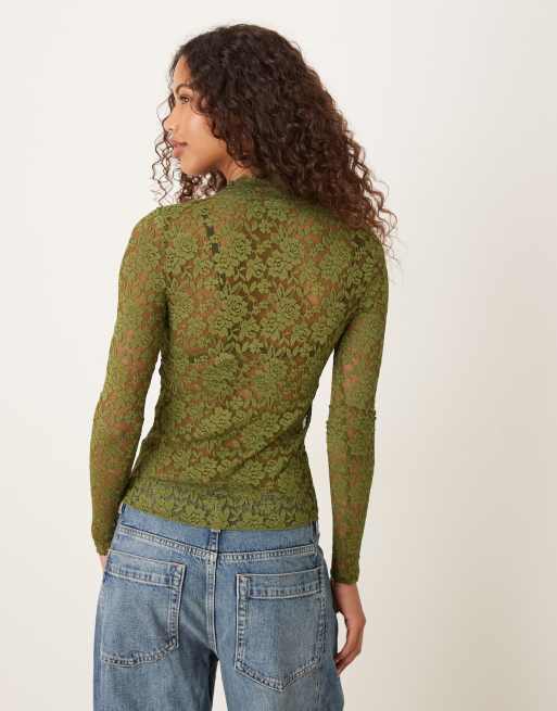 Top verde de manga larga de encaje All Day de Free People, 4 de 4