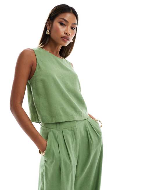 Top verde de mezcla de lino de Abercrombie & Fitch (parte de un conjunto)