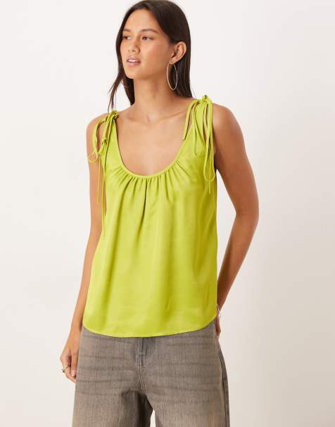 Top verde de tirantes anudados en los hombros de satén de ASOS DESIGN - view 1