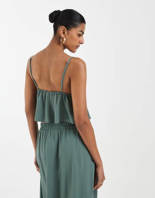 Top verde de tirantes finos de tejido efecto lino de Vero Moda (parte de un conjunto), 4 de 4