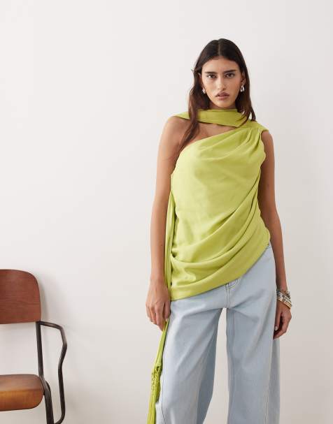 Top verde lima drapeado con cuello tipo fular de ARRANGE - view 1