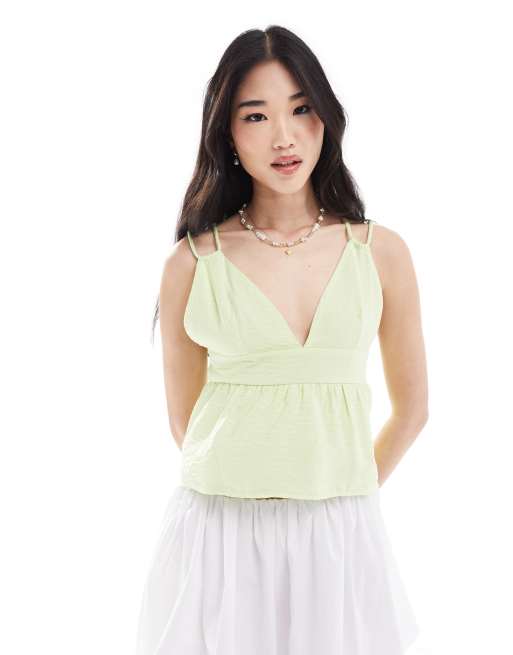 Top verde lima pálido texturizado con detalle de lazada de ONLY  