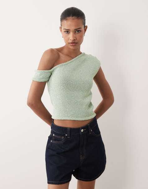 Top verde matcha con cuello asimétrico de punto texturizado de Cotton On - view 1