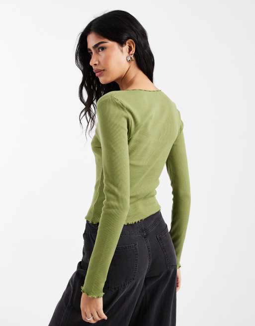 Top verde oliva con escote cuadrado de canalé de Miss Selfridge, 4 de 4