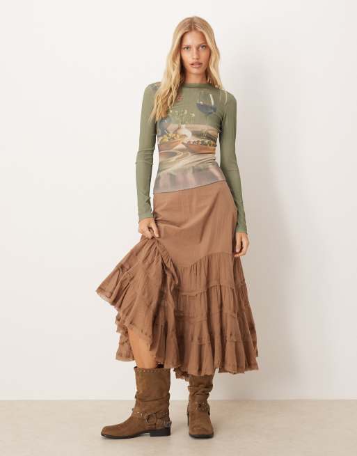 Top verde oliva con estampado gráfico de cena de canalé transparente de ASOS DESIGN, 3 de 4