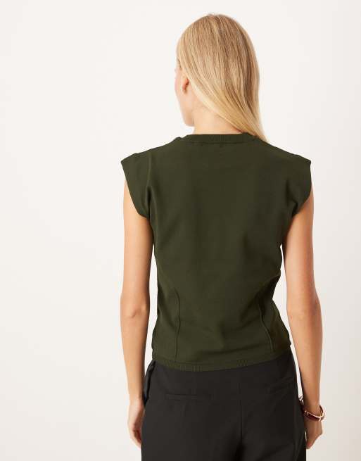 Top verde oliva estructurado con detalle de corsé de punto de ASOS DESIGN, 4 de 4