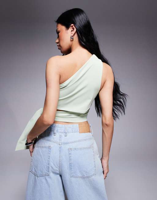 Top verde pistacho de corte depurado asimétrico con lazada lateral de ASOS DESIGN, 2 de 4