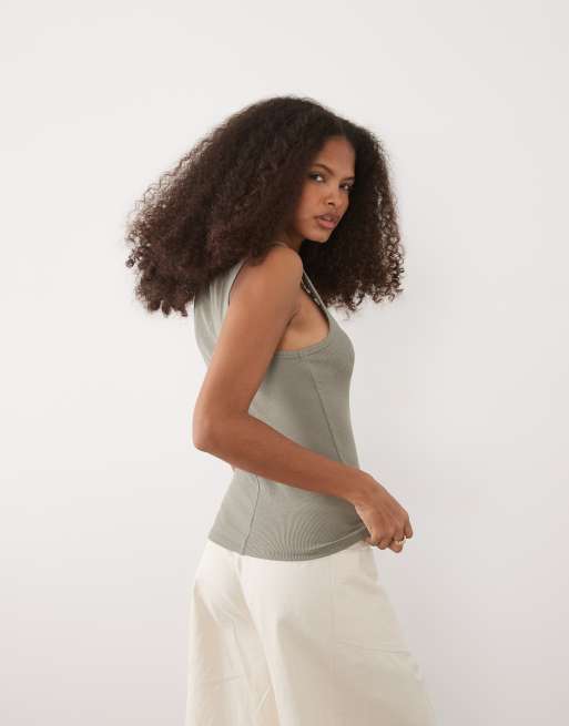 Top verde sin mangas con cuello ancho de canalé de Brave Soul, 4 de 4