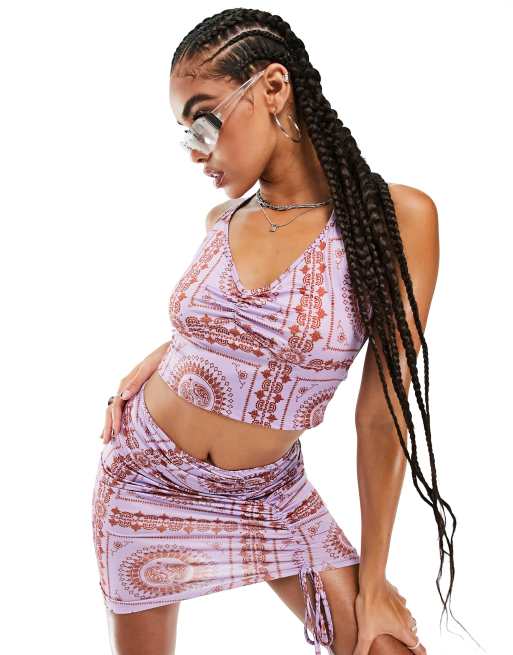 Top violeta con cuello halter y estampado de cachemir de ASYOU (parte de un conjunto)