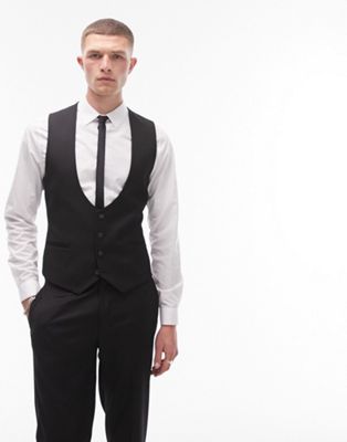 Topman Premium wool stretch slim waistcoat in black