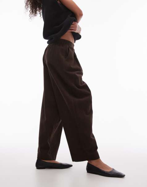 Tophop cord pull on wide leg pants in brown - view 1