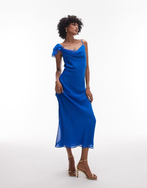 Tophop flutter sleeve midi occasion in cobalt chiffon - view 1