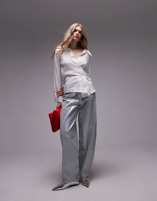 Tophop textured wrap top in ivory, 2 of 4