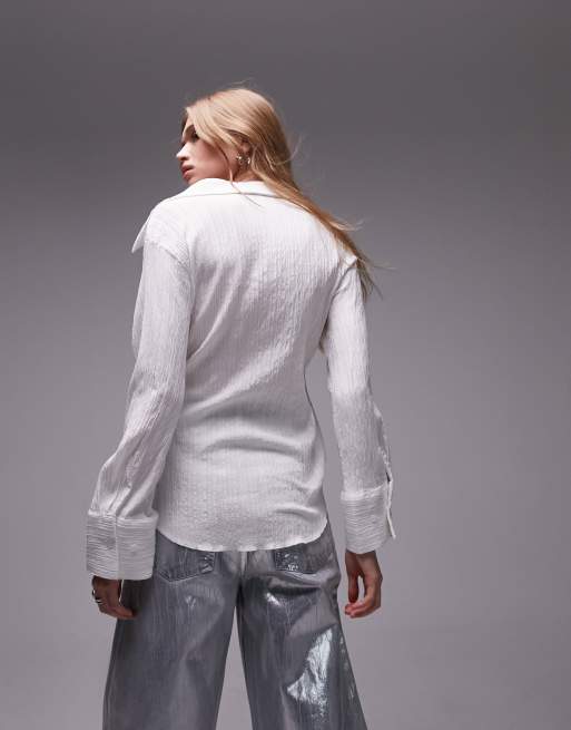 Tophop textured wrap top in ivory, 3 of 4