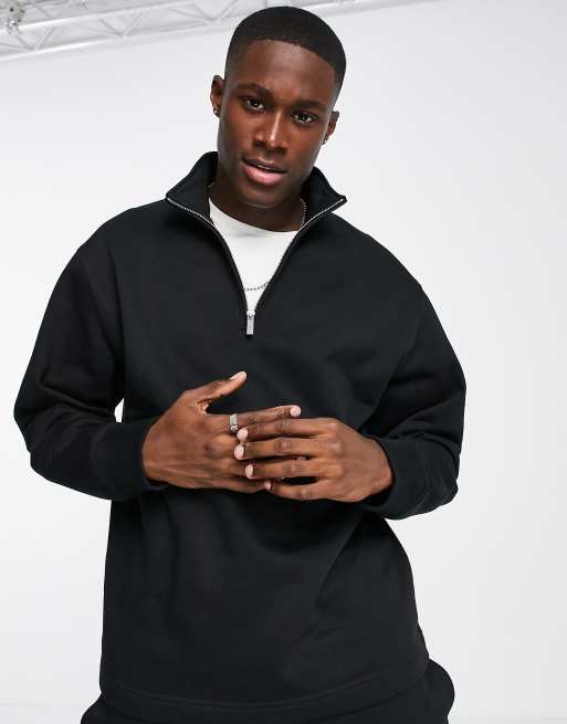 Topman 1 4 zip sweatshirt in black ASOS