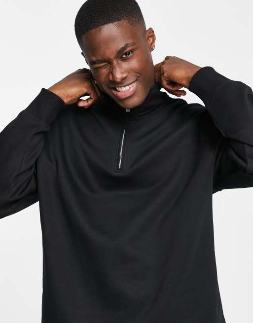 Topman 1 4 zip sweatshirt in black
