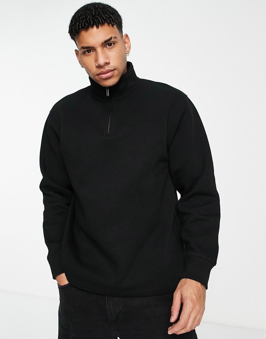 Topman 1/4 zip sweatshirt in black