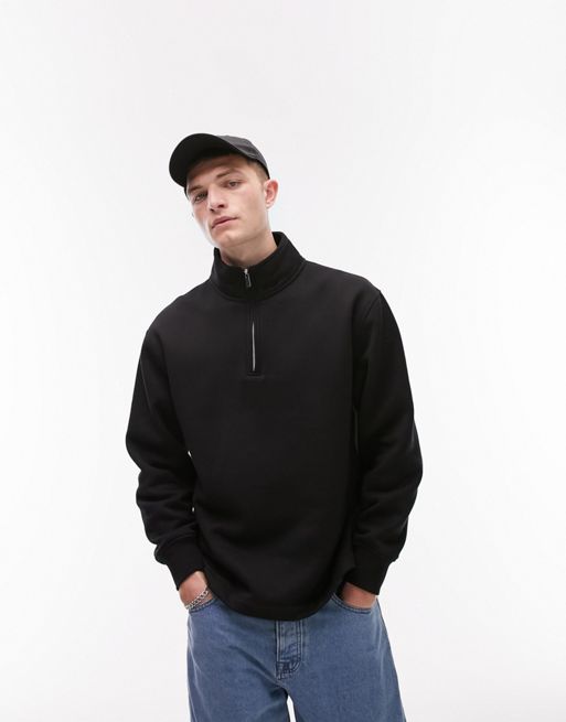 Topman 1/4 zip sweatshirt in black | ASOS