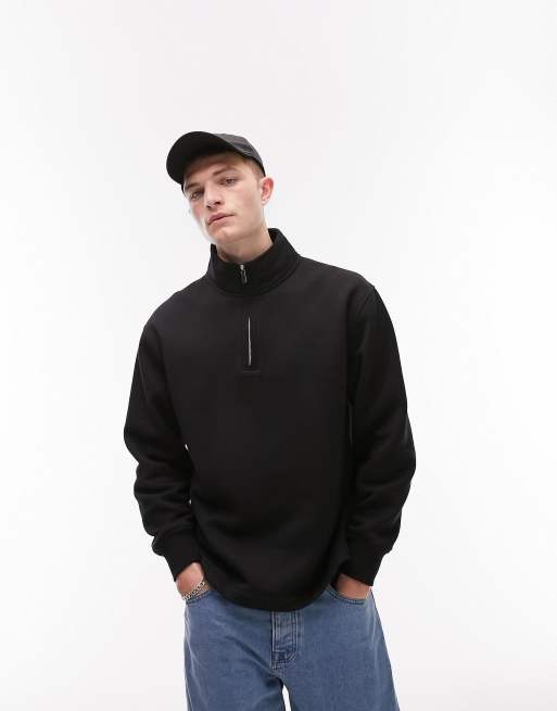 Topman 1 4 zip sweatshirt in black