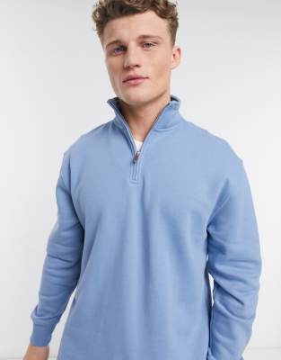 Topman Quarter Zip Sweatshirt In Blue blues ModeSens