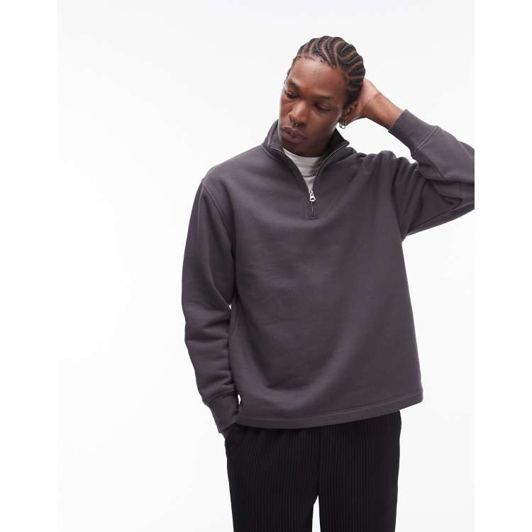 Topman 1/4 zip sweatshirt in charcoal | ASOS