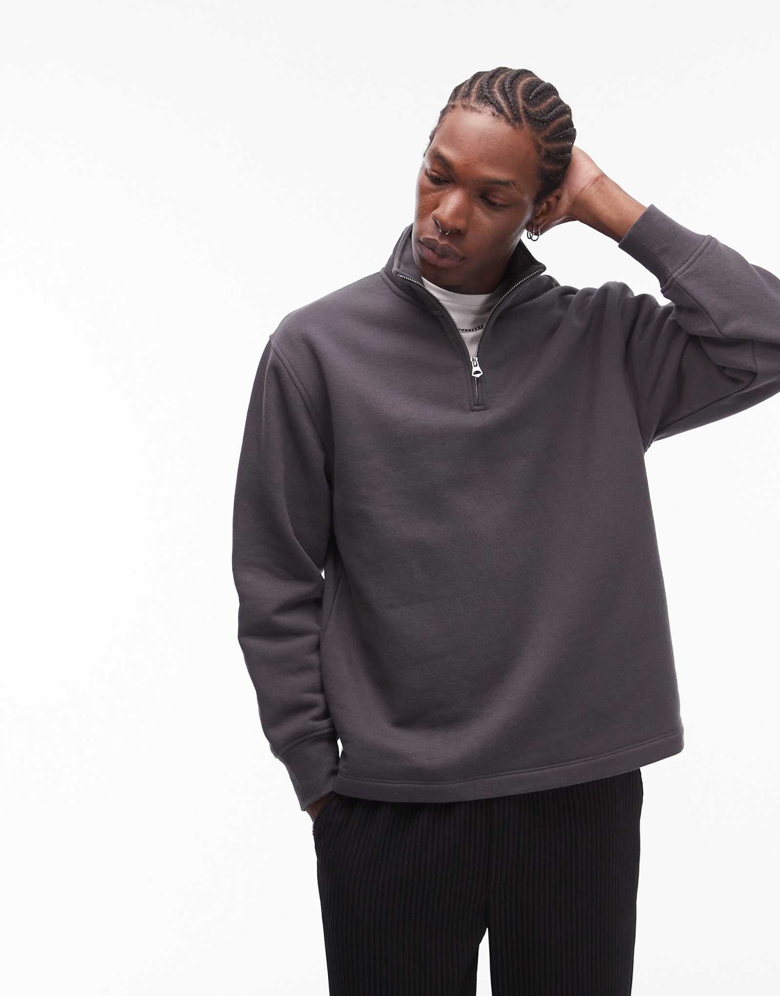 Толстовка Topman с молнией на воротнике цвета древесного угля