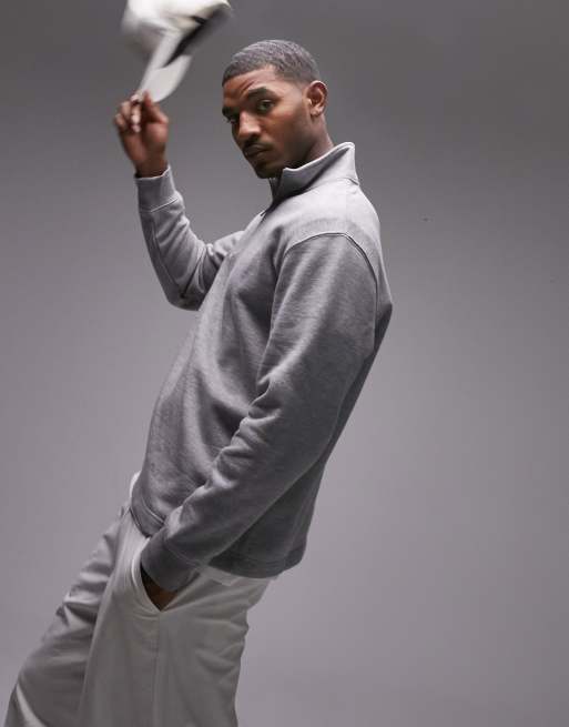 Topman 1/4 zip sweatshirt in gray