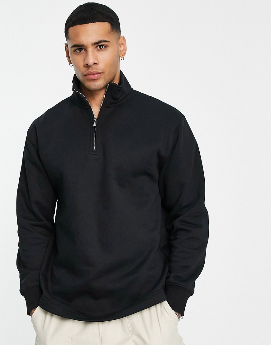 Topman 1/4 Zip Sweatshirt In Black In Gray