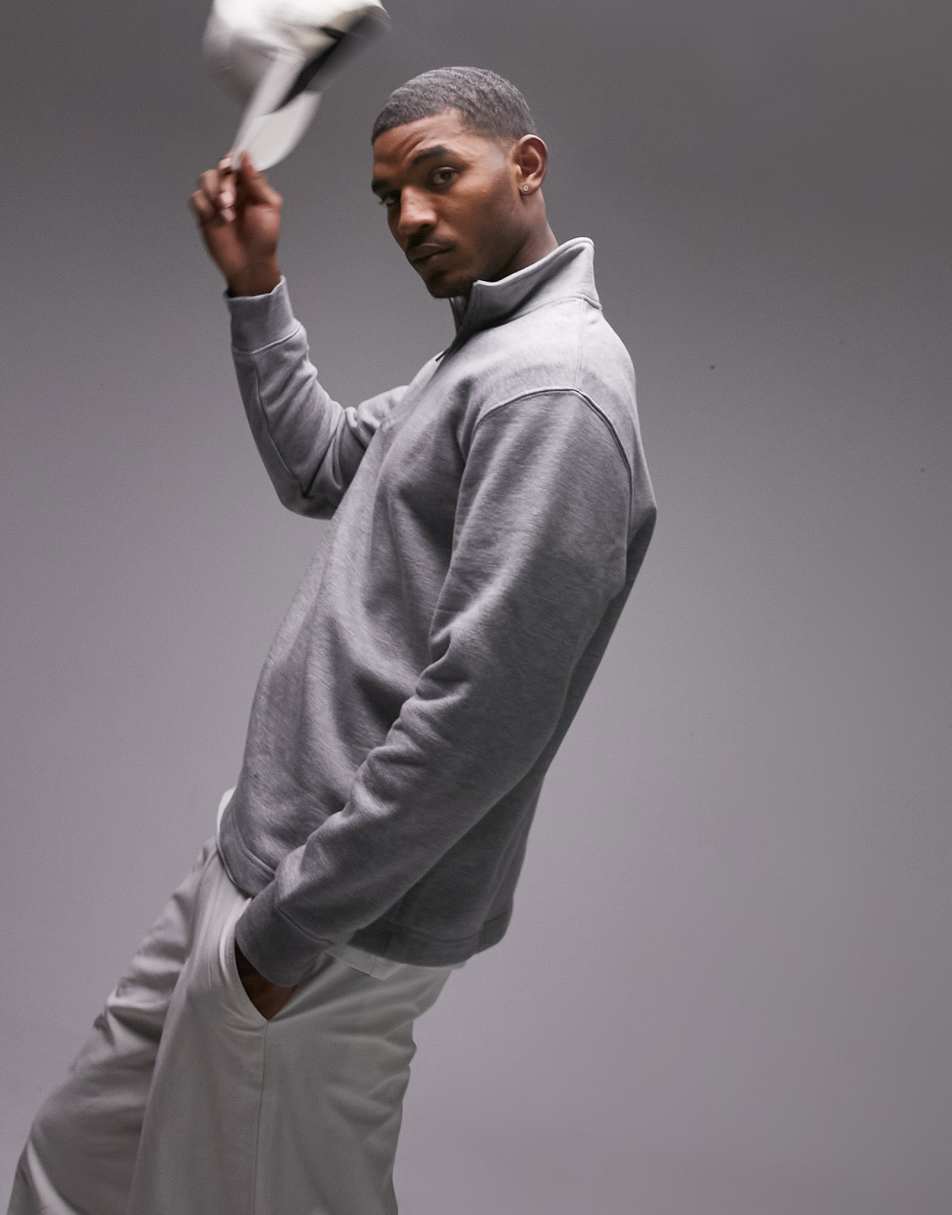 Topman 1/4 zip sweatshirt in grey