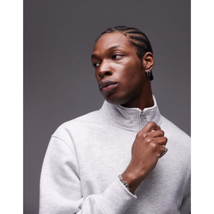 Topman 1/4 zip sweatshirt in ice gray heather | ASOS