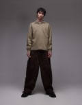 [Topman] Topman 1/4 zip sweatshirt in khaki-Green 2XL KHAKI