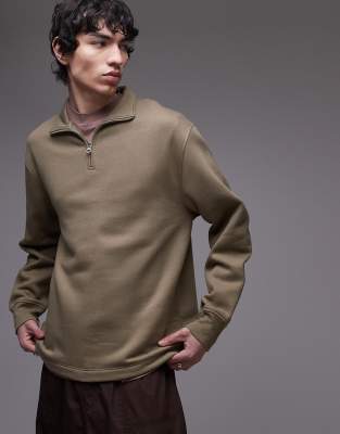 Topman 1/4 Zip Sweatshirt In Green