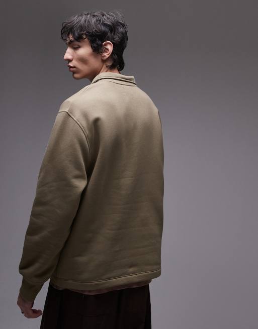 Topman 1/4 zip sweatshirt in khaki