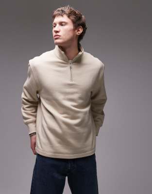 Topman 1/4 Zip Sweatshirt In Neutral