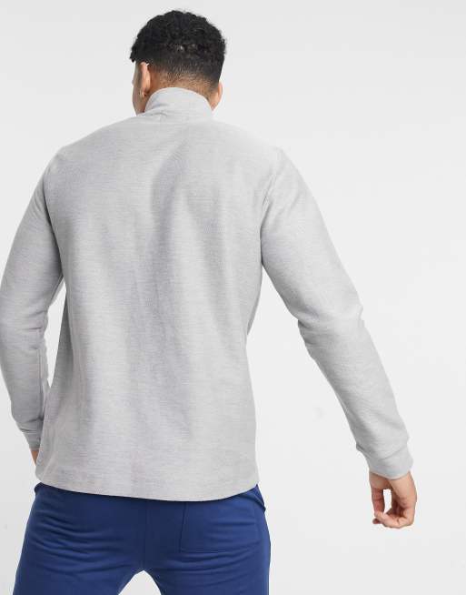 Topman 1/4 zip twill sweat in grey, 2 of 4
