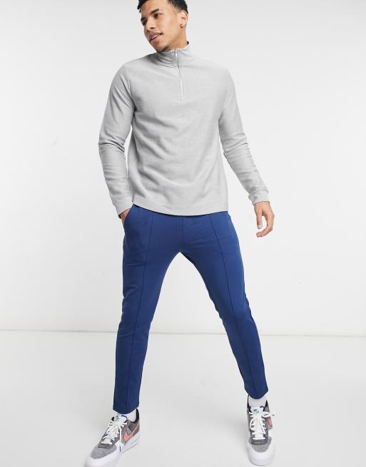 Topman 1/4 zip twill sweat in grey, 4 of 4