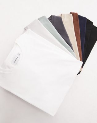 Topman 10 pack classic t-shirt in black, white, navy, charcoal, sage, stone, brown and light grey