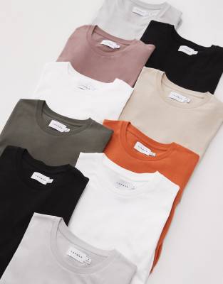 10-pack classic T-shirts in black, white, light gray, stone, rust, mink and khaki-Multi