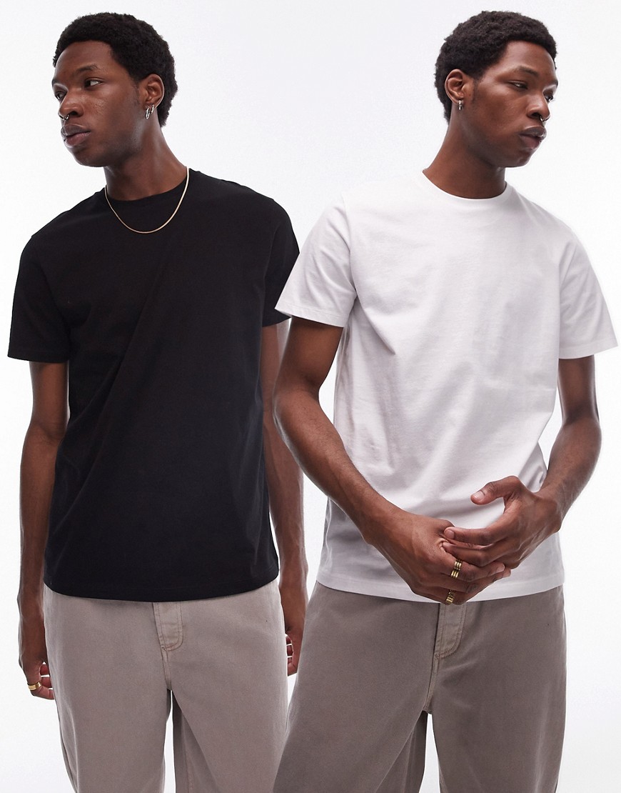 Topman 2 pack classic fit t-shirt in black & white