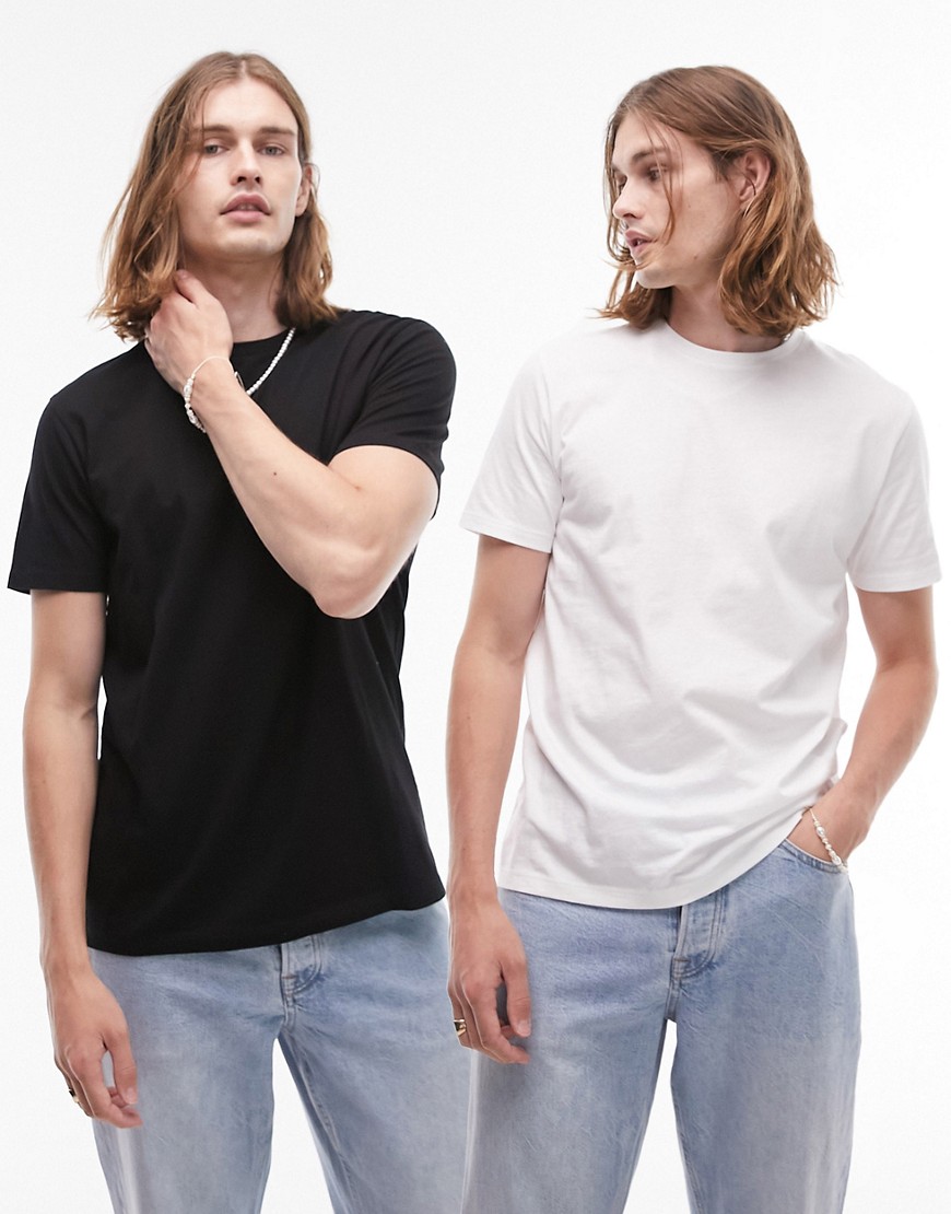 Topman 2 pack classic fit t-shirt in white and black-Multi