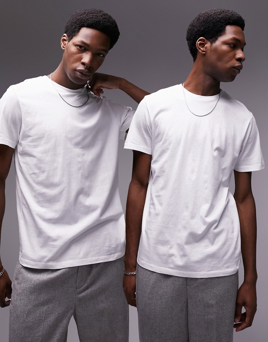 Topman 2 pack classic fit t-shirt in white-Black