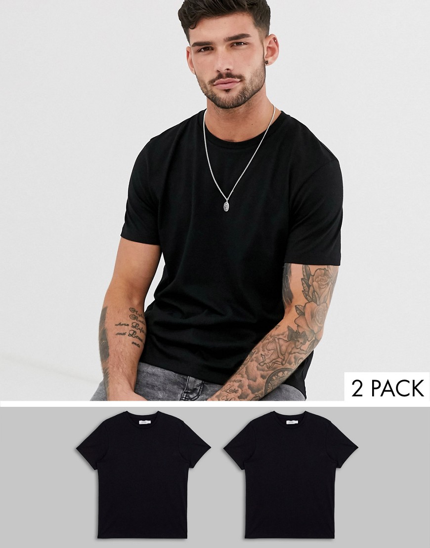 Topman 2 pack crew neck t-shirts in black